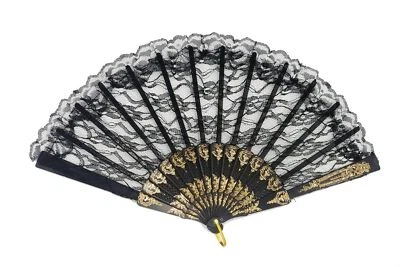 Baroque Victorien Fan Dames Compartiments Noble Dame Noble Reine Noir Or - Photo 1/4