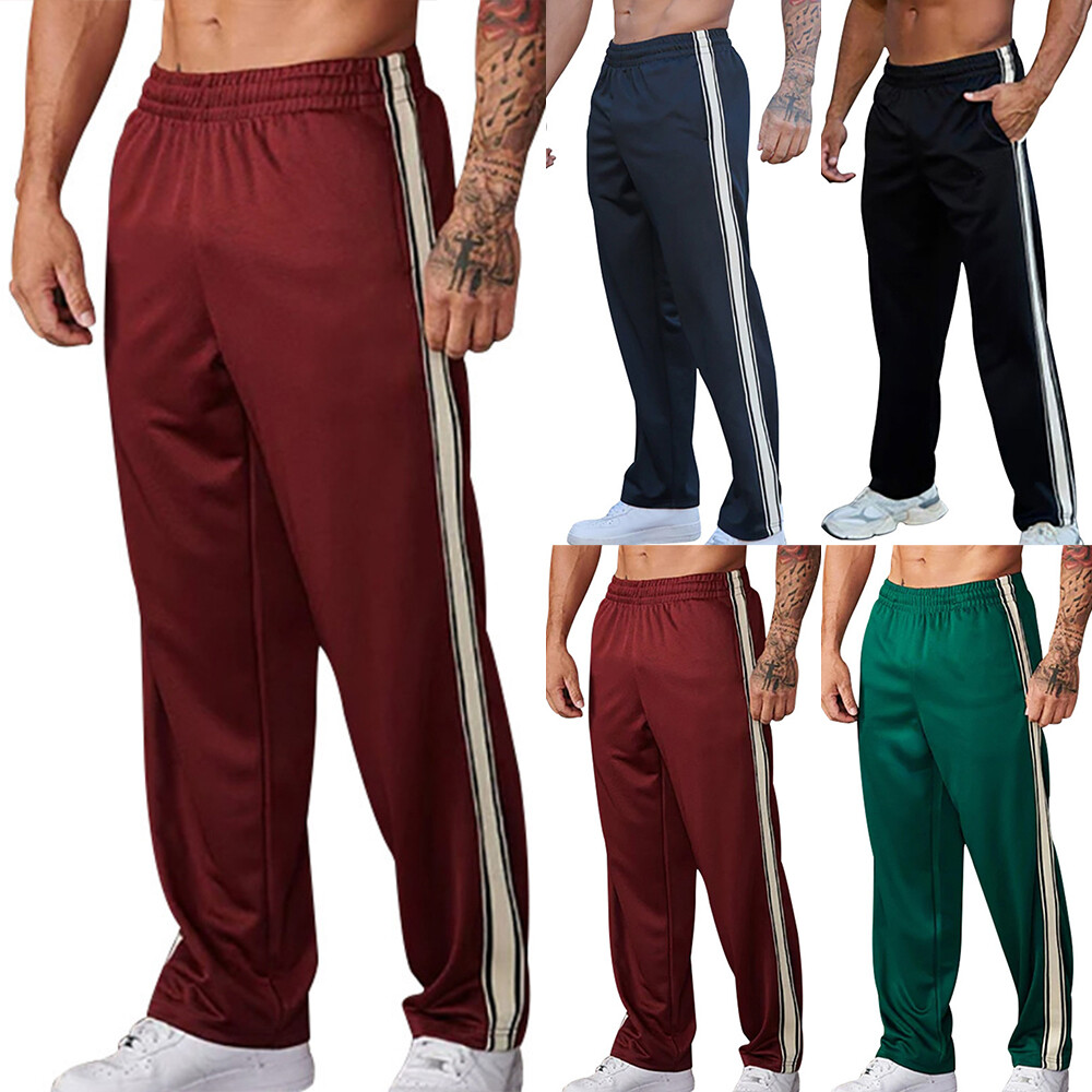 Mens Striped Jogging Tracksuit Bottoms Gym Sports Casual Pants Trousers Joggers