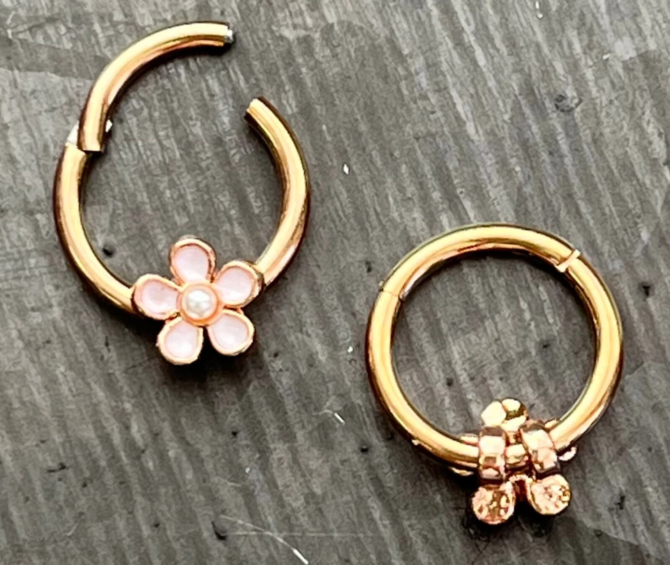 Anillo de segmento con bisagras de flor esmaltada de 1 pieza 16 g clicker de tabique acero quirúrgico 316L  Foto 3 de 3