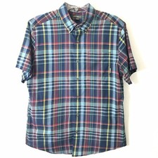 Eddie Bauer Shirt Mens Medium Button Up Blue Plaid Short Sleeve