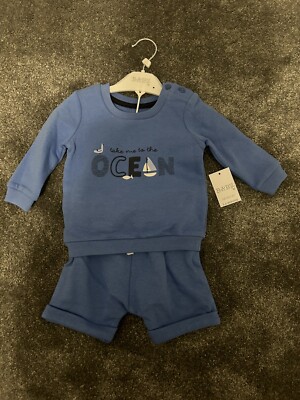 2-teiliges blaues Shorts und Sweatshirt Set 3-6 Monate Baby Kleidung Jungen neu mit Etikett