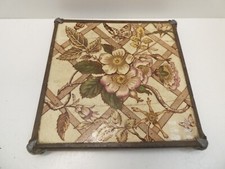 ANTIQUE VICTORIAN POTTERY ART NOUVEAU TILE TEAPOT STAND TRIVET