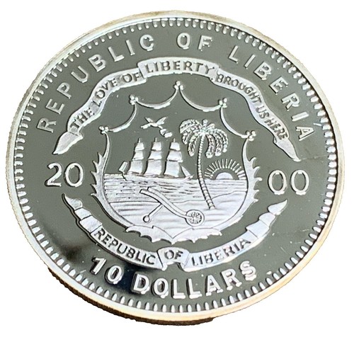 2000 LIBERIA Colorized Millennium Dove VINTAGE OLD Silver 20