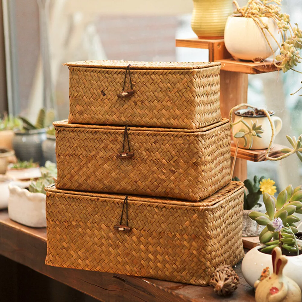 3 Sizes Premium Laundry Wicker Basket Hampers With Lid Bathroom Storage Boxes UK