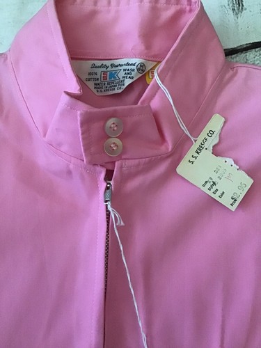 Vintage Pink Cotton Jacket Kmart Zip Up Size Medium SS Kresge Made in Japan NOS - Picture 3 of 8