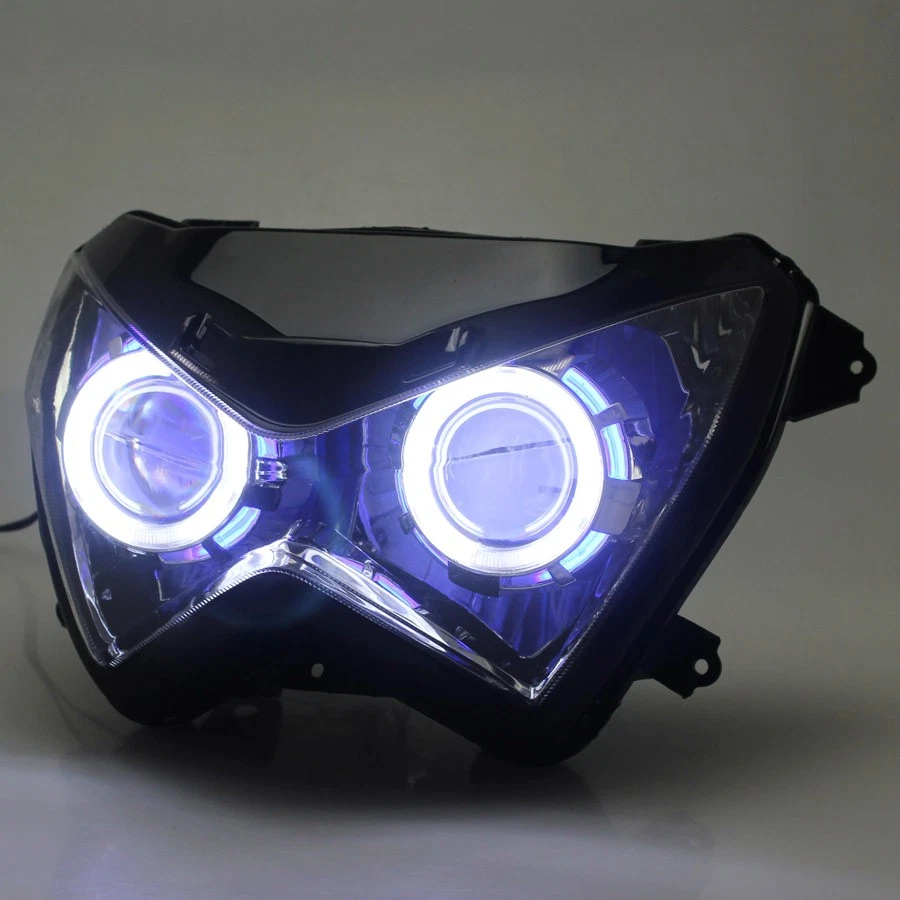 Fully White Blue Angel Eye HID Headlight Assembly For Kawasaki Z800 Z250 Z300 - Imagem 2 de 4