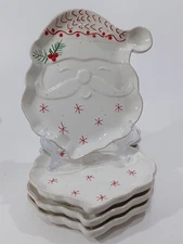 Dwell Essentials Hand Painted Santa Appetizer Desert Plate Set Of 4, New