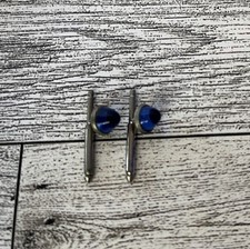 Vintage Glass Dome Formal Groom Prom Tuxedo Cufflink Shirt Studs Cobalt Blue
