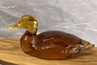 Fenton Glass Amber Gold Yellow Glass Mallard Duck Signed Vintage Art Glass