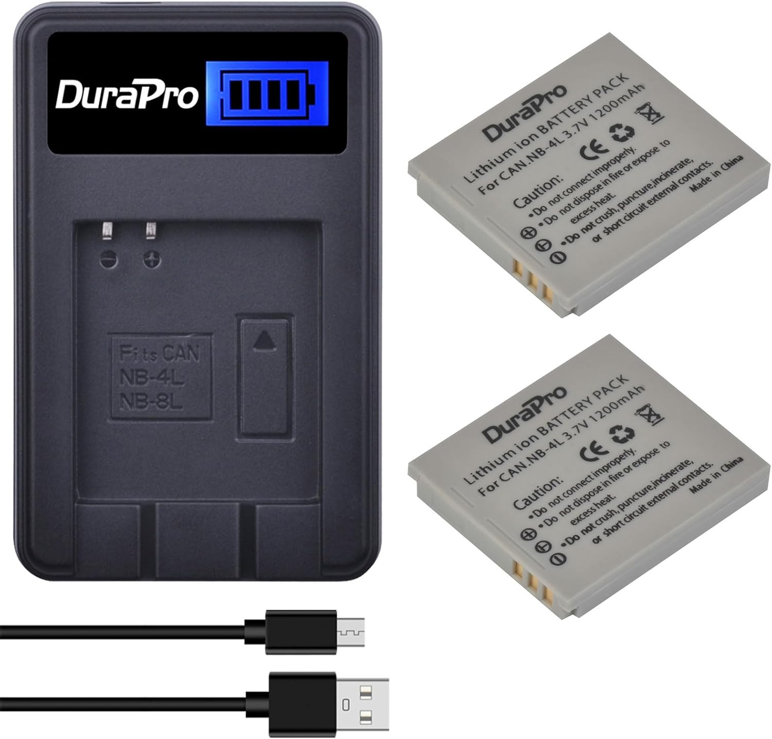 Durapro 2Pcs NB-4L NB 4L Battery + LCD USB Charger for Canon IXUS 30, 40, 50, 55