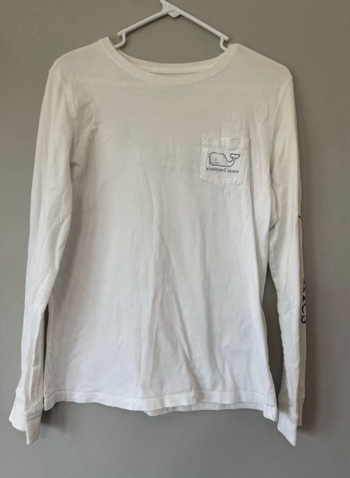 Vineyard Vines Men’s White Long Sleeve Crew Neck Pocket Tee Whale Logo S
