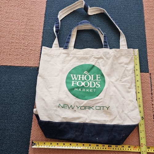Borsa tote in tela Stained* Whole Foods New York City riutilizzabile made in USA X8 - Foto 4 di 10