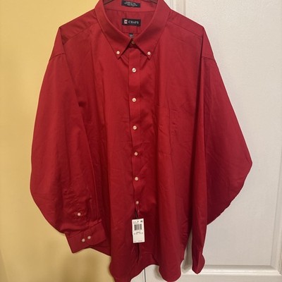 Chaps Mens Button Down Shirt 18-18.5 Crimson Red Long Sleeve Classic Fit Twill