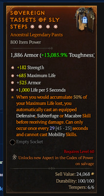     DIABLO 4 SEASON 11 LEGENDACY PANT 4GA-STR+LIFE+ARMOR+LIFE PER SEC