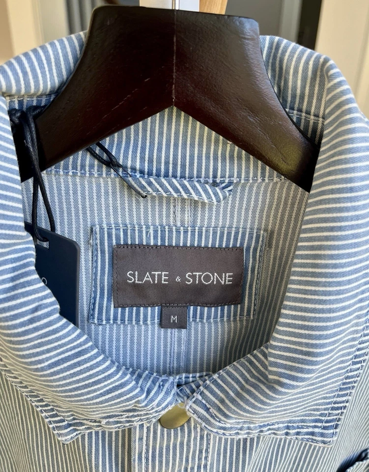 Slate & Stone Para Hombre Azul Rayas Manga Larga Denim Ropa de Trabajo Chaqueta Mediana Nueva con Etiquetas Foto 3 de 4