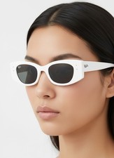 New Ray-Ban Men Kat 49mm Small Rectangular Sunglasses Authentic White