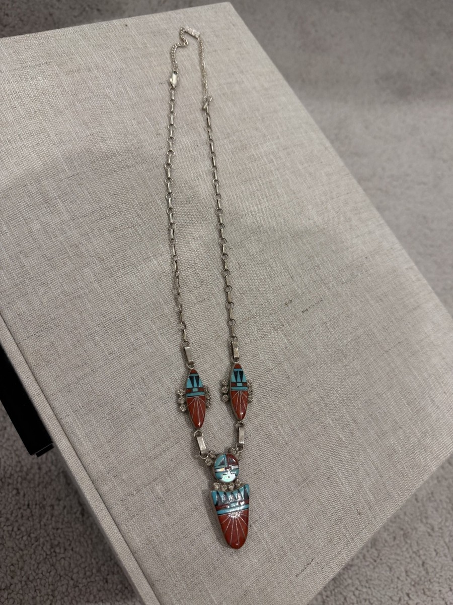 Vintage Signed Ola Eriacho Zuni Sterling Silver Necklace View 6