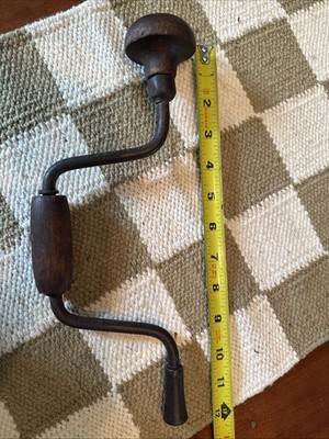 Vin Hand Drill Brace Auger Tool with Wood Handles Square Chuck bit Bolt Missing