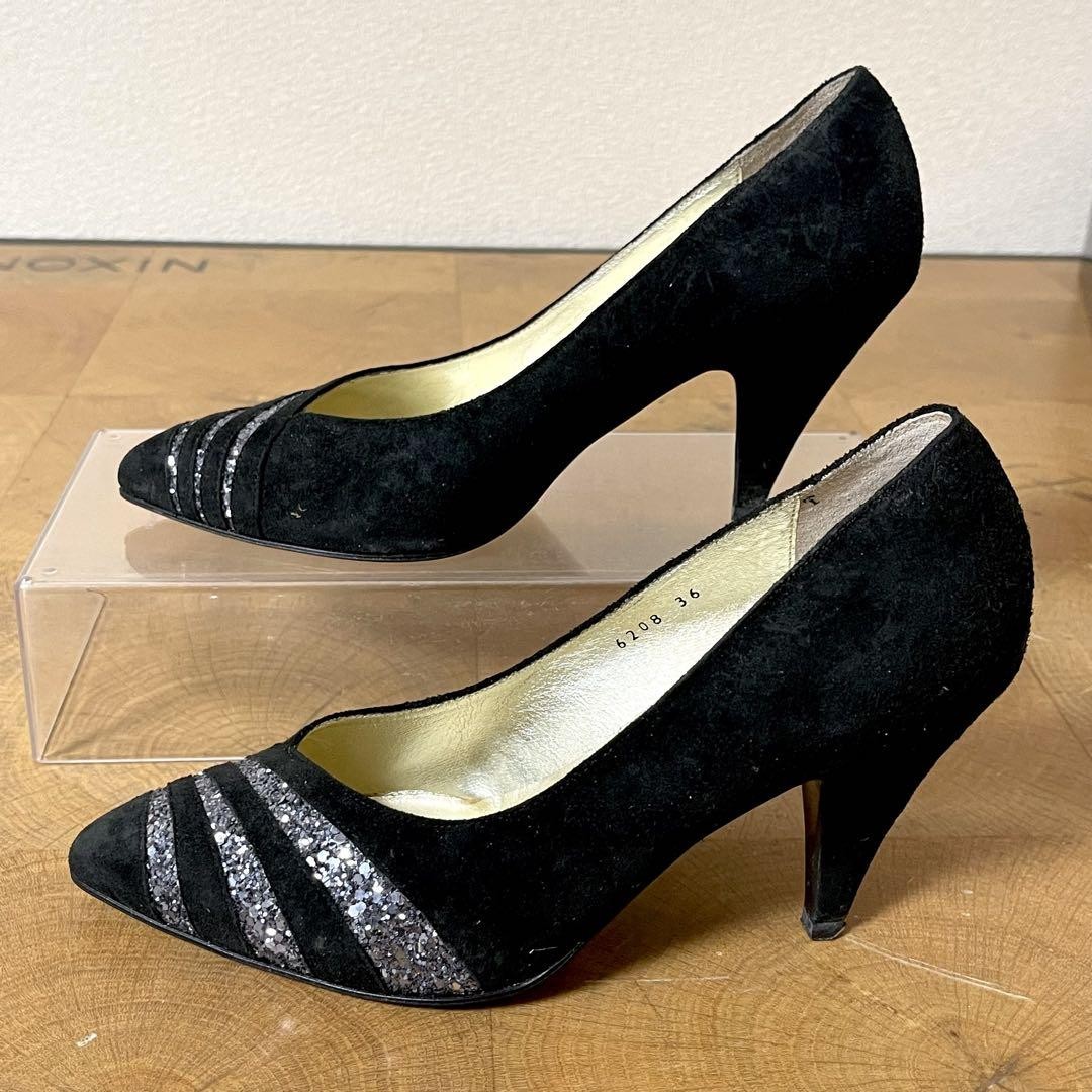 Saint Laurent decolte tacco YSL EU36 US6 nero scamosciato tacco alto 09786a