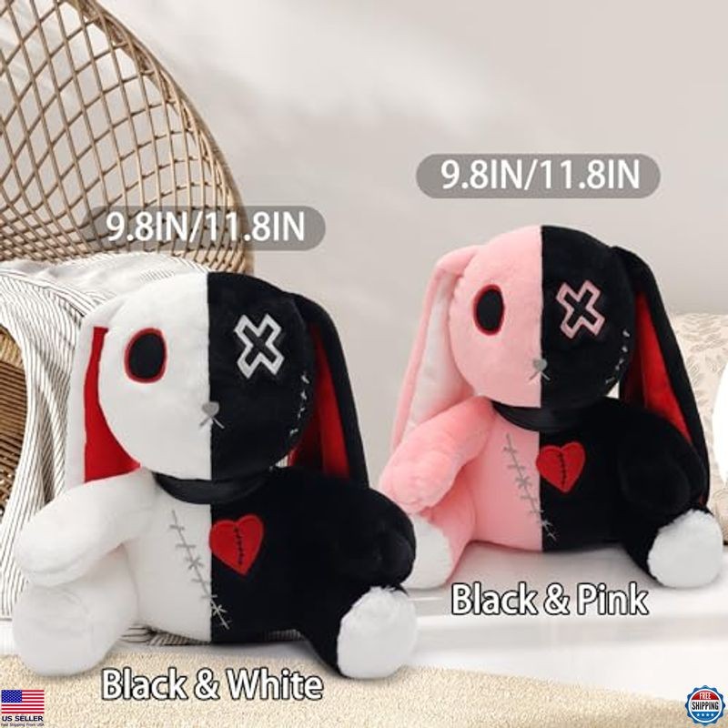 Creepy Goth Bunny Plush Toy - Spooky Stuffed Rabbit - Horror-Inspired Plushie