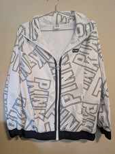PINK Victoria's Secret Anorak Windbreaker Jacket White Black Logo Zip Up XS/S