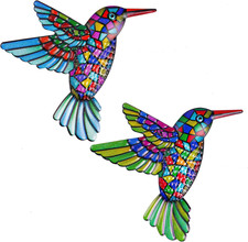 Metal Hummingbird Wall Art, 2 Pack Wrought Iron Colorful Hummingbird Wall Sculpt