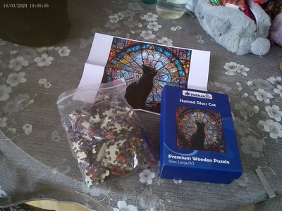 Puzzle Up Holzpuzzle ''Stained Glass Cat'', Premium Wooden, L/A3, neu