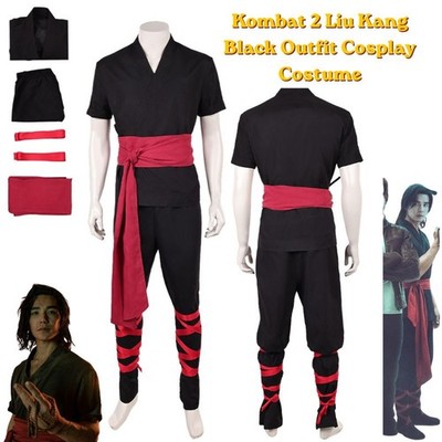 Mortal Kombat 2 Cosplay Costume Liu Kang Black Martial Arts Uniform Halloween