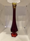 Vintage Viking Epic Column Ribbed Pedestal Swung Glass Bud Vase Ruby Amber Glow — photo 3