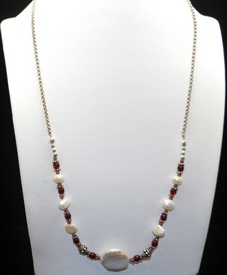 Sterling Silber Kette mit gemusterten Perlen Halskette 19,0'' #FMG671