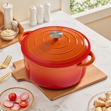 Enameled Casserole Pot Cast Iron Dutch Oven Cookware Stockpot Cooking Pot Lid UK