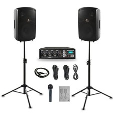 PRORECK MX10 1600W Bluetooth PA System Powered Mixer 10" Speakers DJ Mic Kit