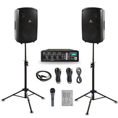 PRORECK MX10 1600W Powered Mixer PA System 10'' Passive Speakers Bluetooth Stand