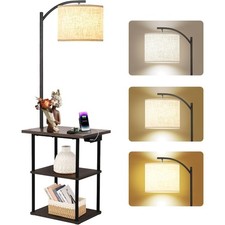 Modern Floor Lamp with Side Table End Tables with Charging Station USB Type-C AC