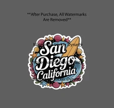San Diego California Sticker Waterproof Decal Ocean Beach Wave Shell Travel NEW