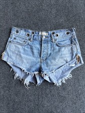 Free People Distressed Cut Off Denim Shorts Metal Grommets On Waistband
