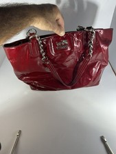 Coach Madison Patent Leather Tote Bag in Crimson Red Patent Leather