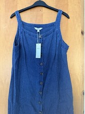Ladies M & S Denim Look Button Through Dress Strappy New Size 16