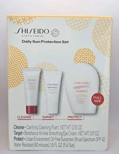 Shiseido 3PC Daily Sun Protection Skincare Set Cleanse Target Protect New Boxed 