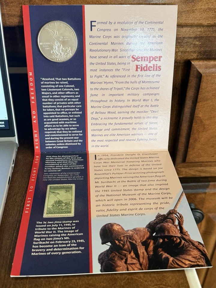 Special US Mint 2005 Marine Corps Silver Dollar Coin And Stamp Set - Image 3 of 4