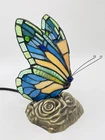 Vintage Butterfly Stained Glass Tiffany Style Accent Lamp Light 8.5” Rose Base