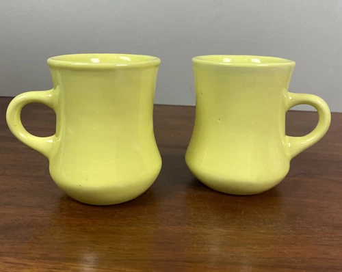 Ultima Yellow HTF  Vintage Restaurant Diner Coffee Cup Heavy Mug 8 OZ Set/2 EUC