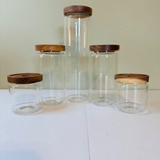 Glass storage jars with wood lids silicone seal set of 5 glass kitchen canisters