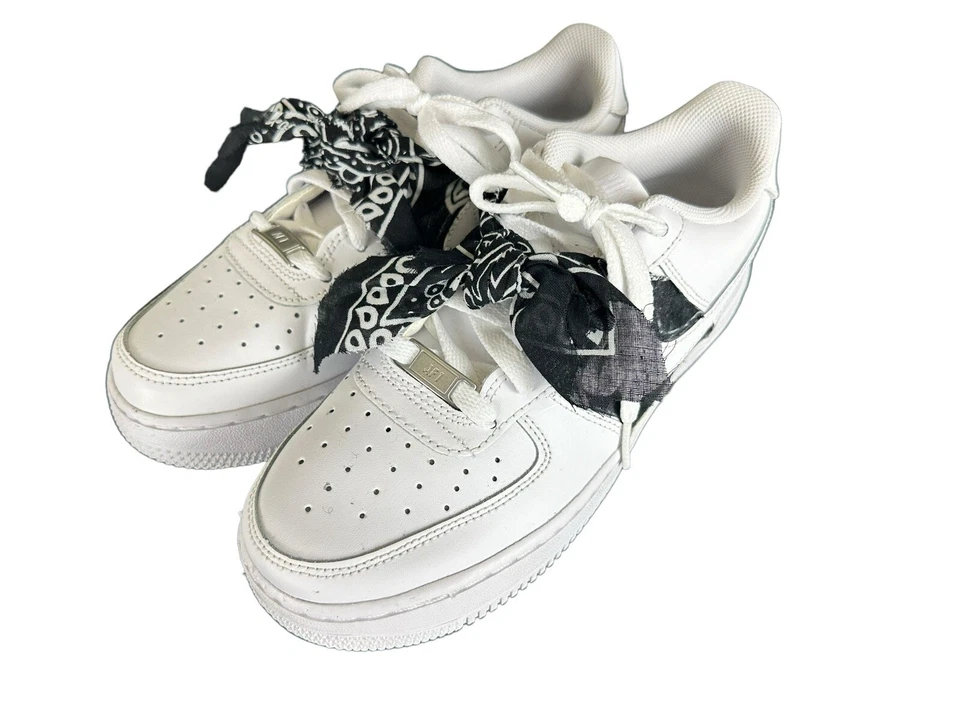 Nike Air Force 1 Custom Bandana Black White Sneakers Youth 6.5Y Street - Image 4 of 4