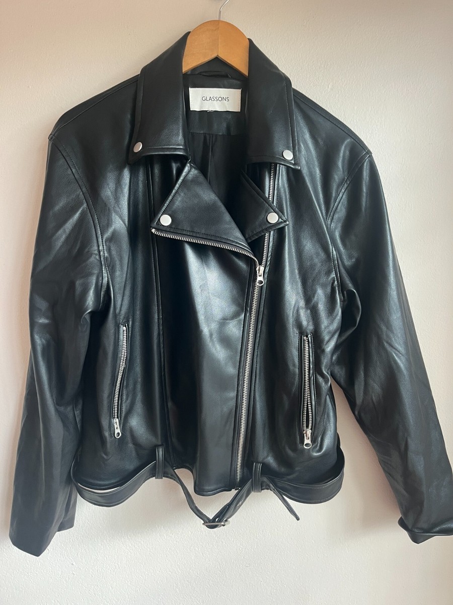 Glassons Faux Leather Black Biker Jacket Size S Australia