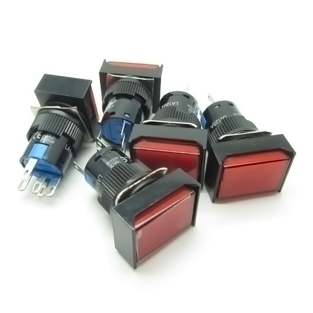 25 × Red 16mm Push Button Switch Momentary Rectangle DC 24V LED Light Bulk Lot