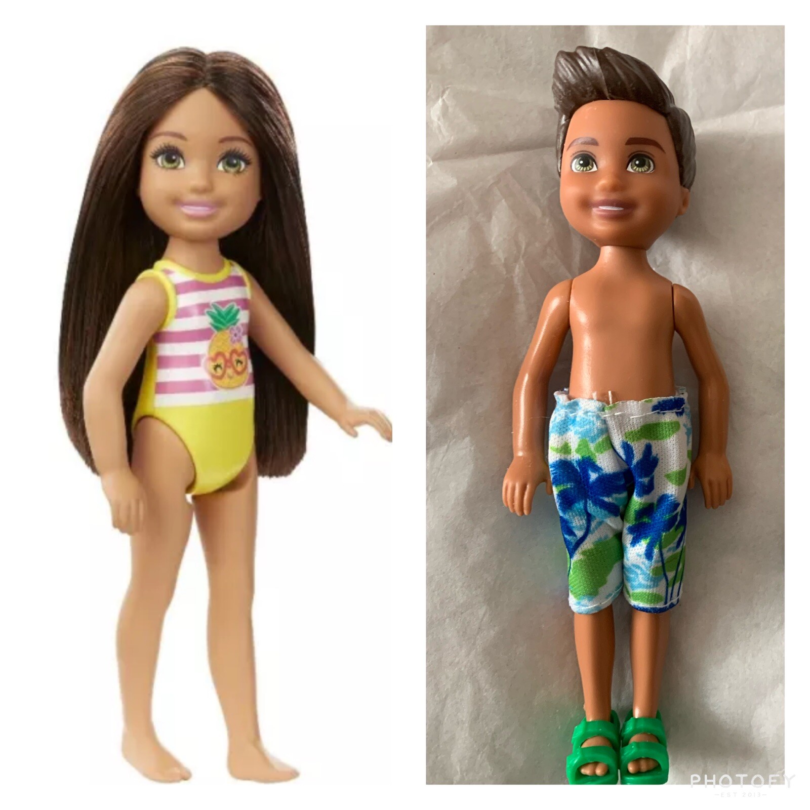 Barbie Club Chelsea Doll - Darrin Doll - Chelsea Beach Doll Pineapple Swim Suit