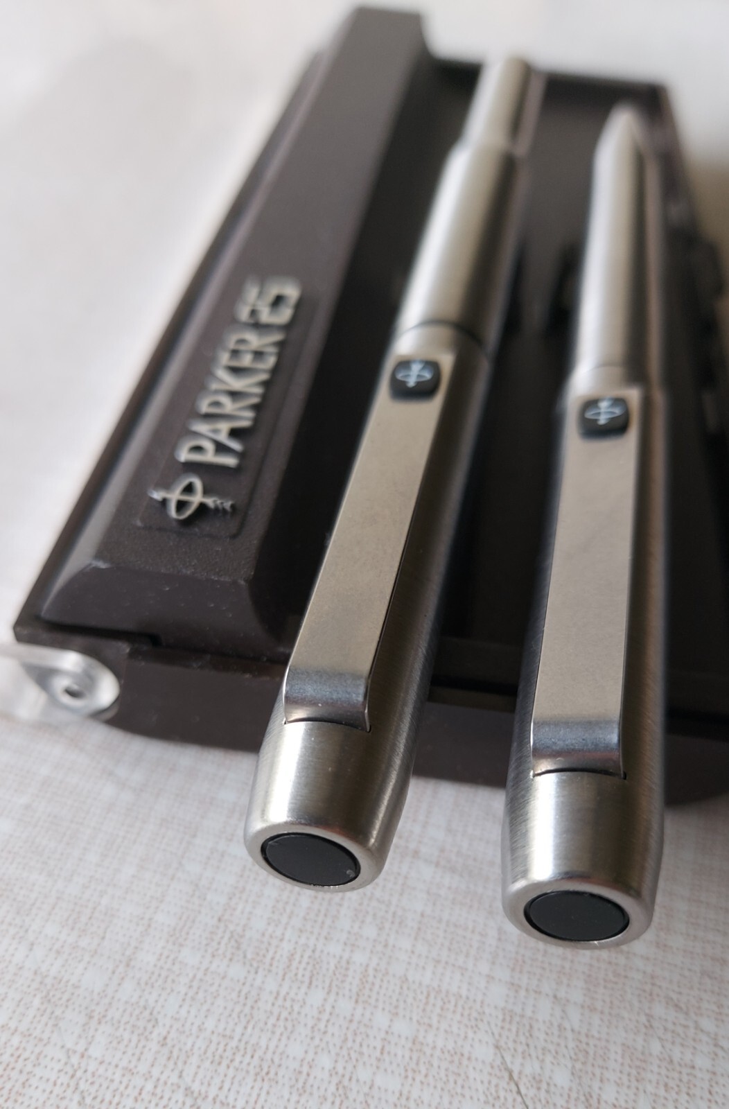 VTG Black Label Parker 25 Stainless Steel Fountain Pen & Ballpoint Set ...