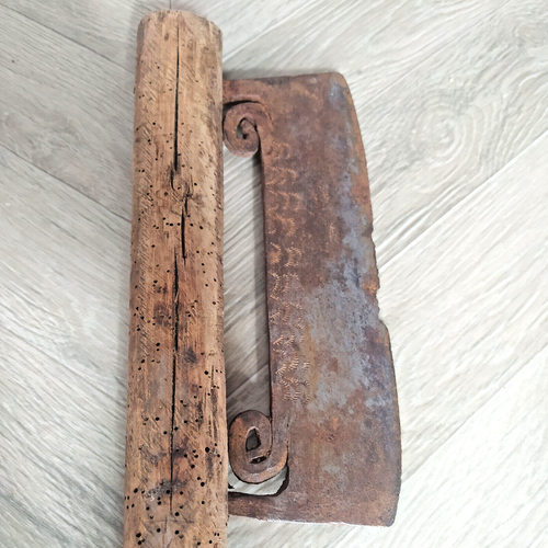 Rare Antique 18th Century Old Engraved Long Axe or Cleaver Knife - Picture 3 of 17