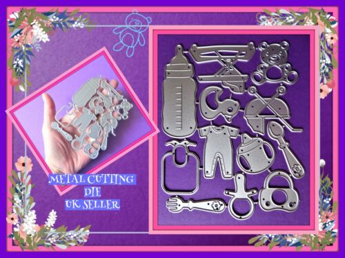 12 Pcs Baby Set Metal Cutting Die Pram Teddy Bib Craft Card Making UK SELLER  - Afbeelding 1 van 12